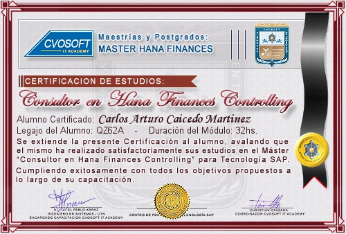 Certificacin de estudios en Master S/4HANA FINANCE Controlling