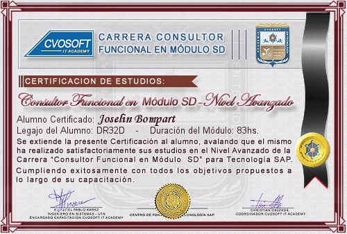 Certificacin de estudios en Consultor en SAP SD Nivel Avanzado