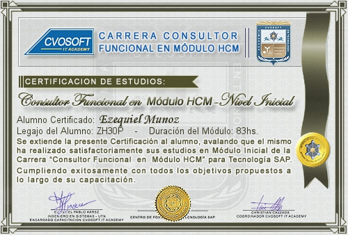 Certificacin de estudios en Consultor en SAP HCM Nivel Inicial