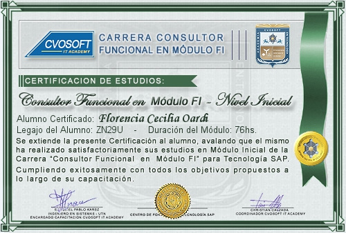 Certificacin de estudios en Consultor en SAP FI Nivel Inicial