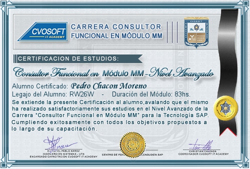 Certificacin de estudios en Consultor en SAP MM Nivel Avanzado