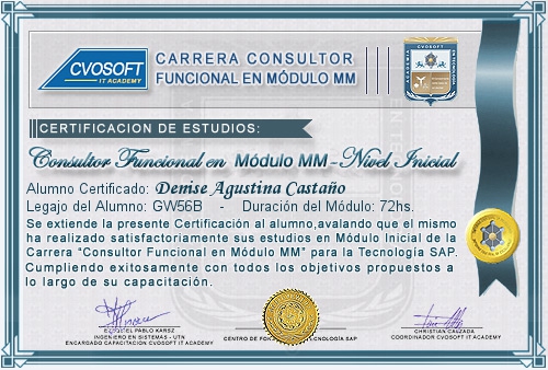 Certificacin de estudios en Consultor en SAP MM Nivel Inicial