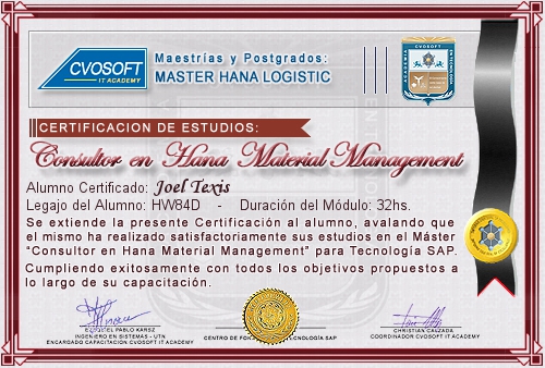 Certificacin de estudios en Master S/4HANA Material Management