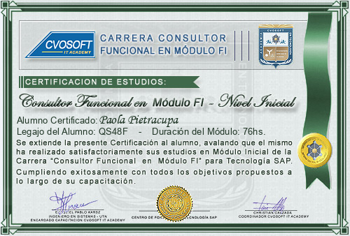 Certificacin de estudios en Consultor en SAP FI Nivel Inicial