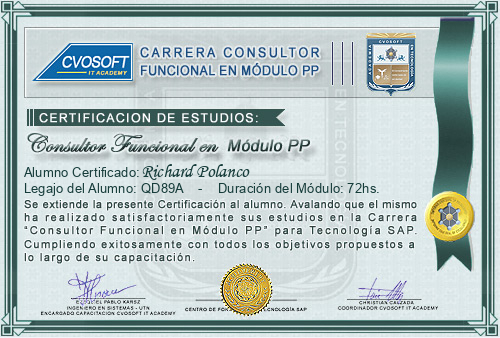 Certificacin de estudios en Consultor en SAP PP