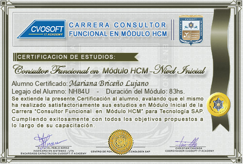 Certificacin de estudios en Consultor en SAP HCM Nivel Inicial