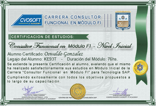 Certificacin de estudios en Consultor en SAP FI Nivel Inicial