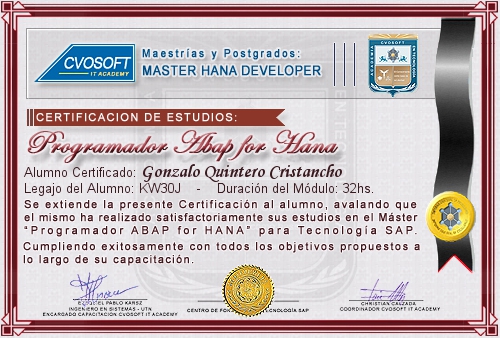 Certificacin de estudios en Master ABAP for HANA