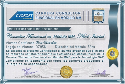 Certificacin de estudios en Consultor en SAP MM Nivel Inicial