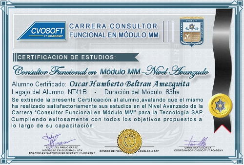 Certificacin de estudios en Consultor en SAP MM Nivel Avanzado