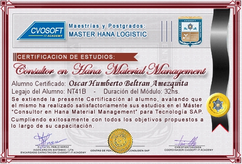 Certificacin de estudios en Master S/4HANA Material Management